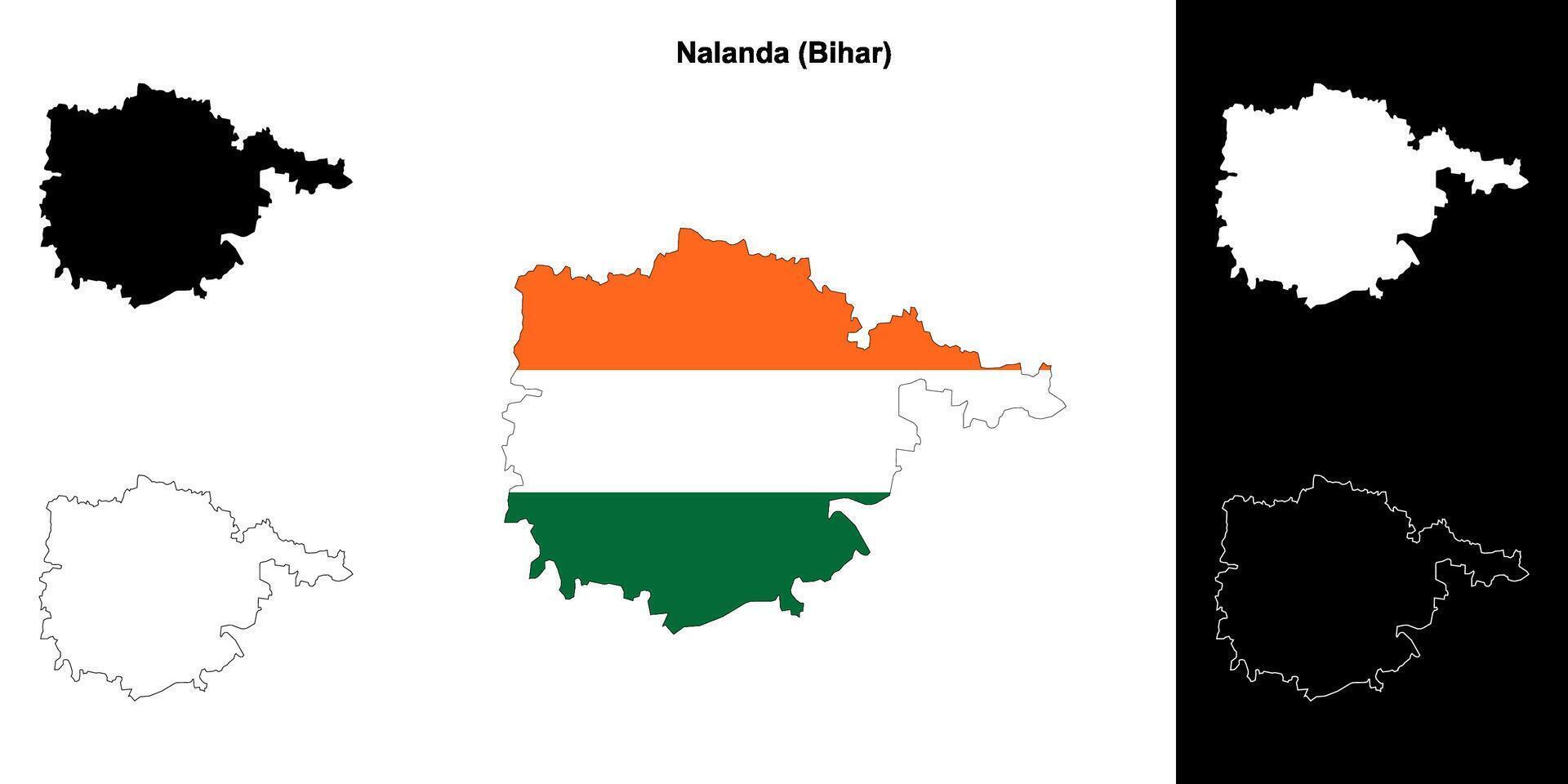 Nalanda district, Bihar blank outline map set vector