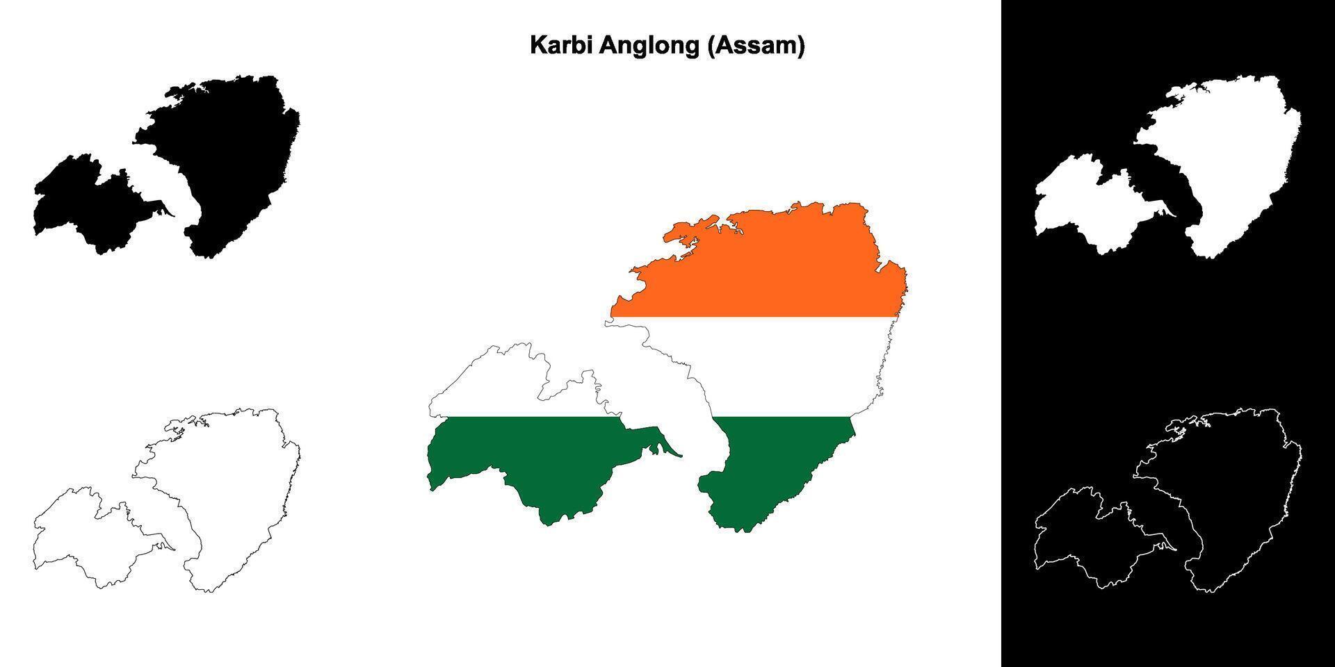 Karbi Anglong district, Assam blank outline map set vector