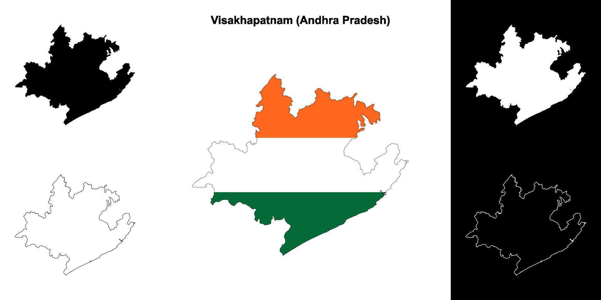 Visakhapatnam district, Andhra Pradesh blank outline map set vector