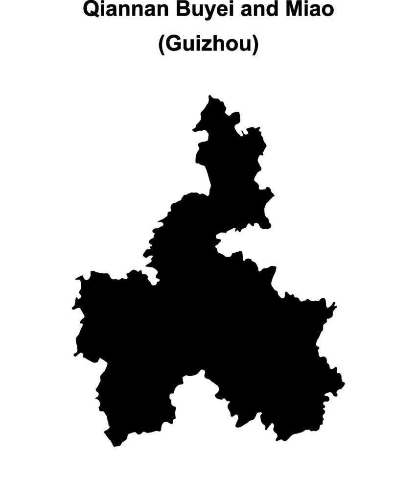 Qiannan Buyei and Miao blank outline map vector