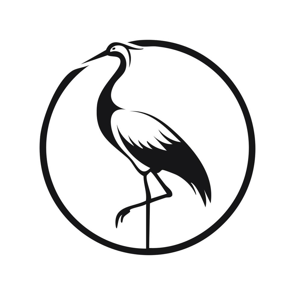 Black and white logo One-legged crane vector