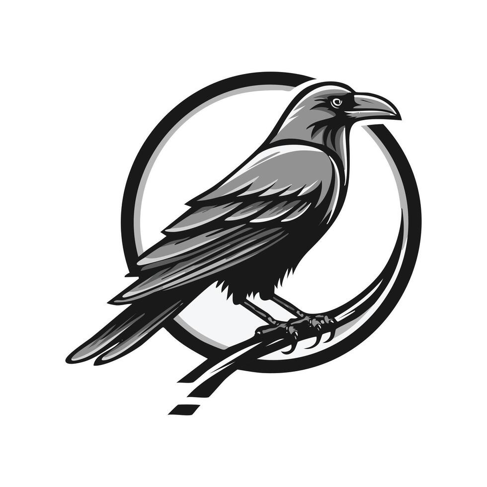Black and white logo Perched raven vector