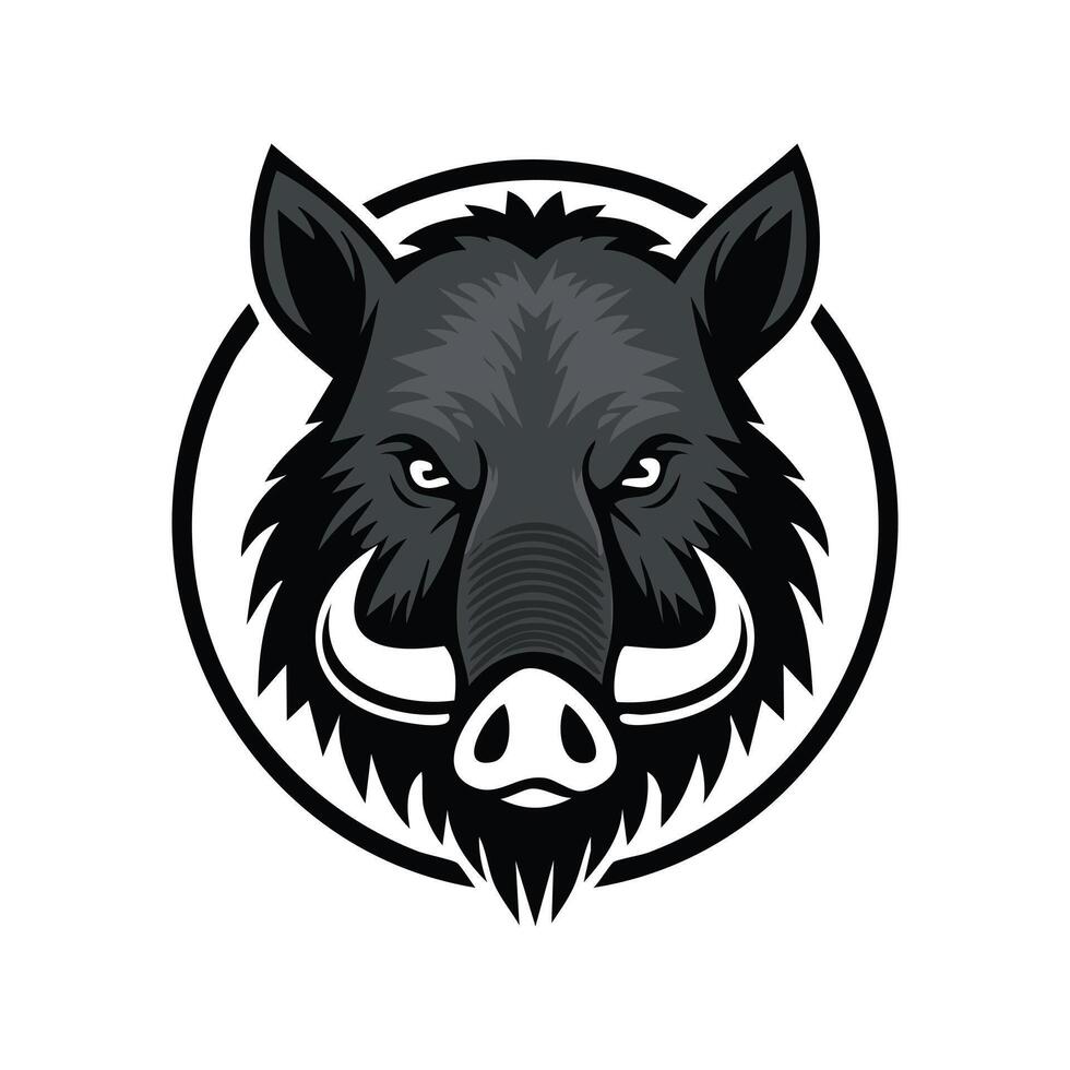Black and white logo Wild boar with tusks vector