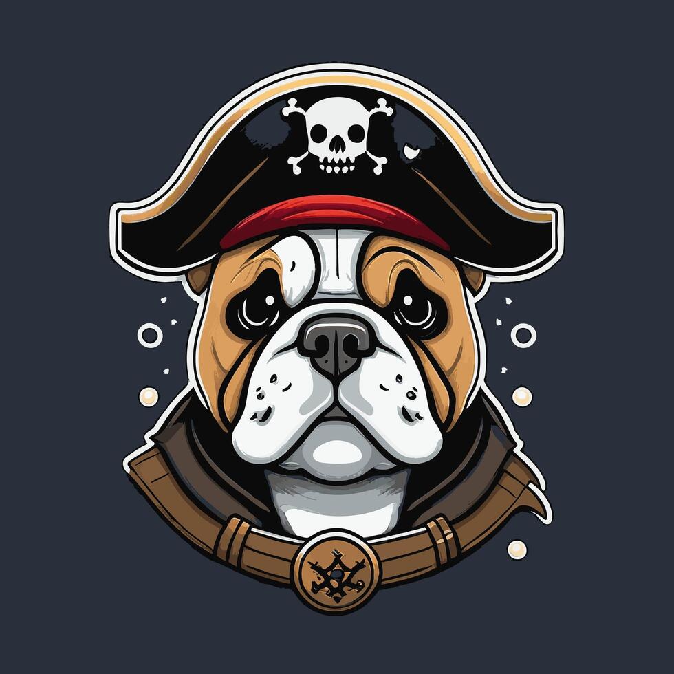 face Bulldog with Pirate Hat vector