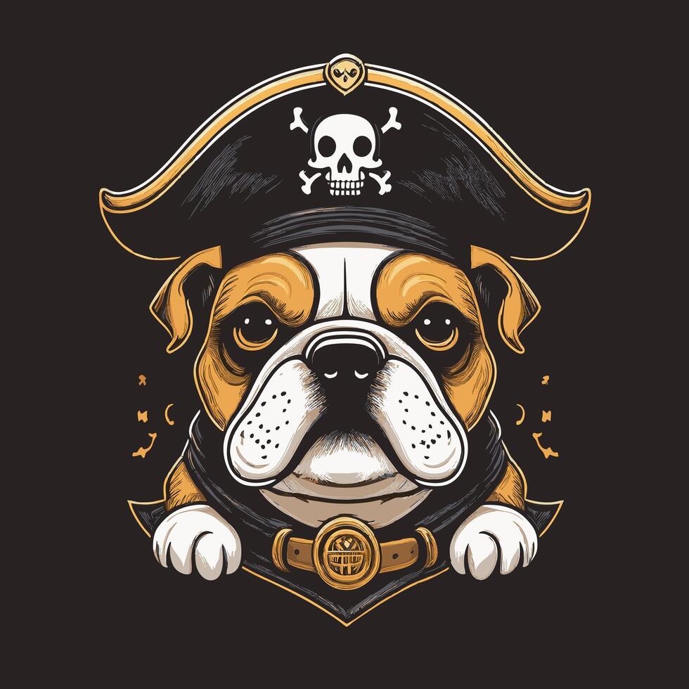 cute Bulldog with Pirate Hat vector