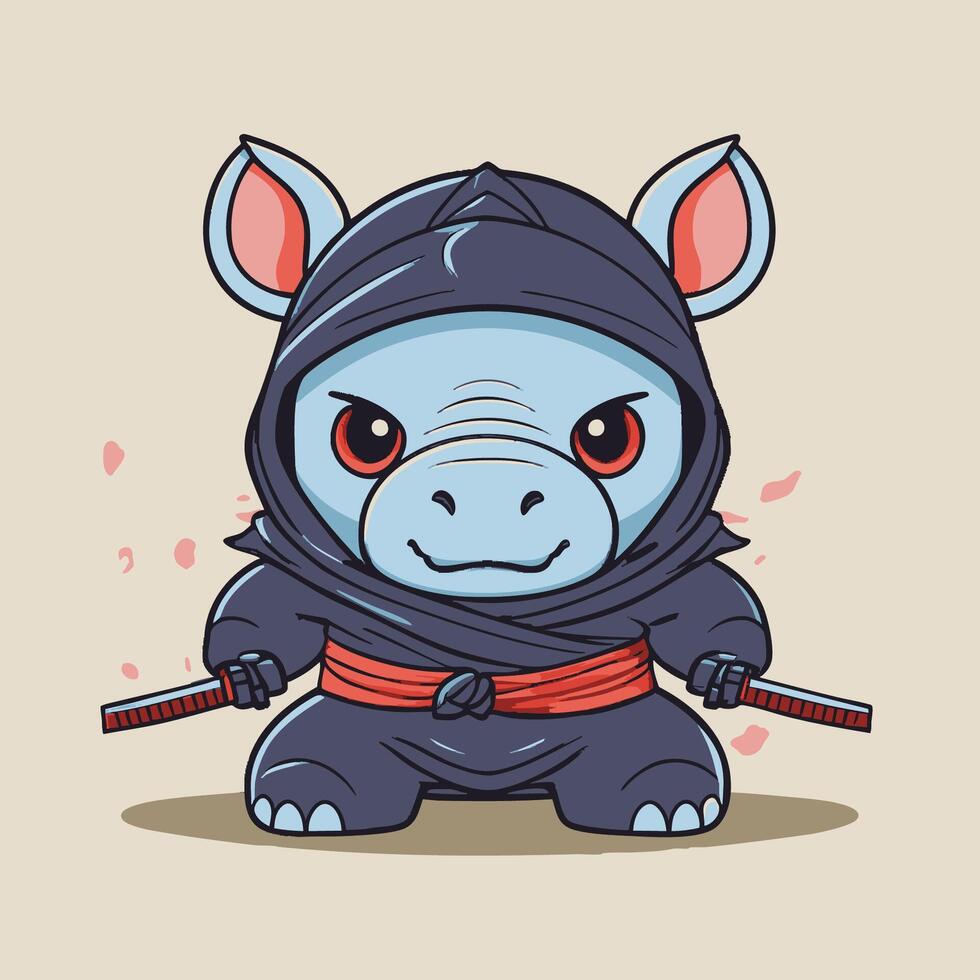 Cute Ninja Rhino vector
