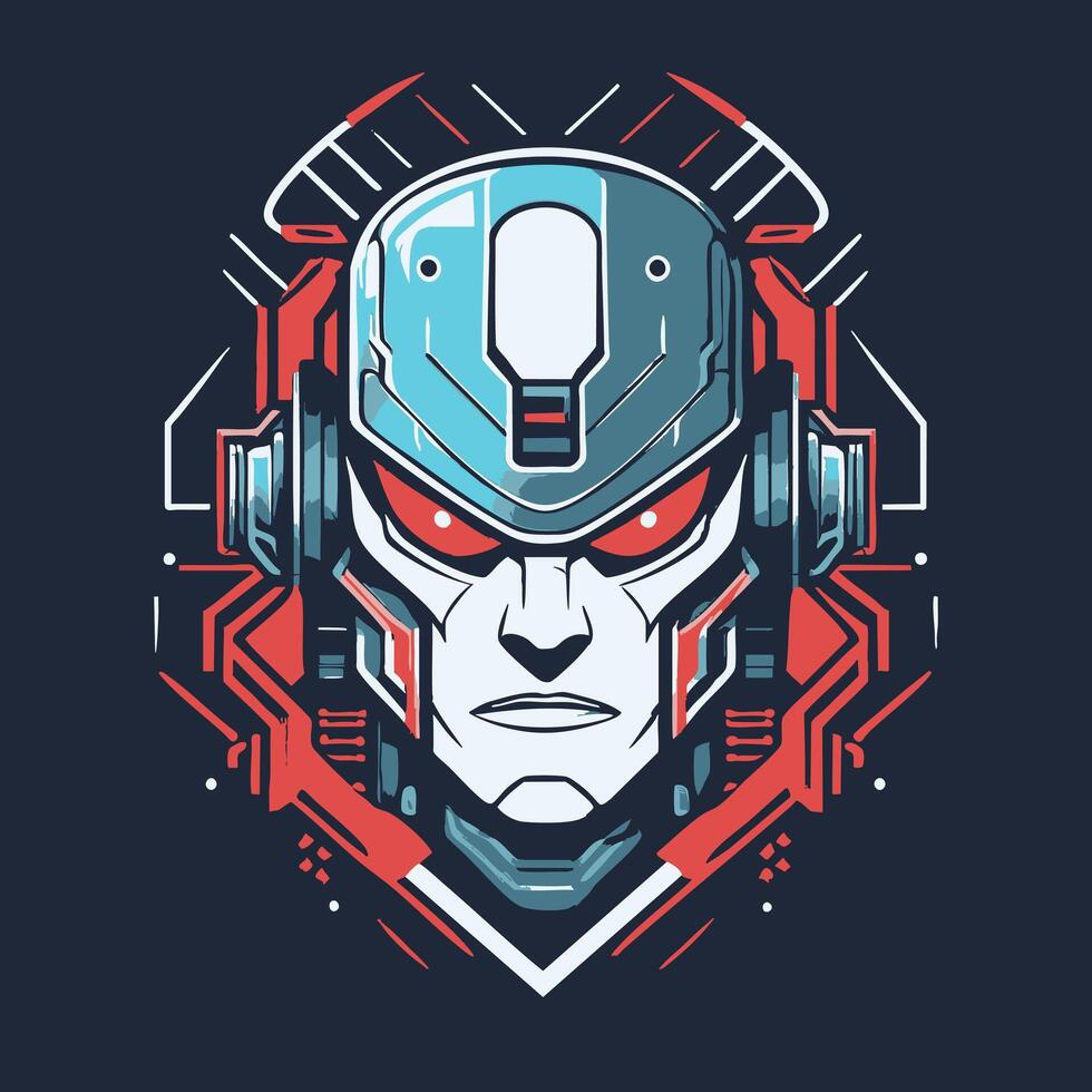 Cyborg with a half human, half robot face vector
