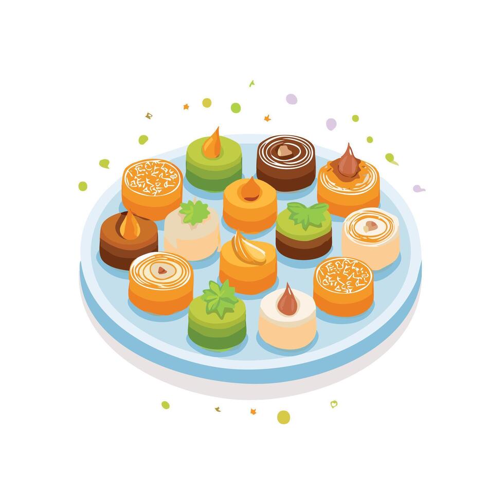 A platter of assorted Arabic sweets vector