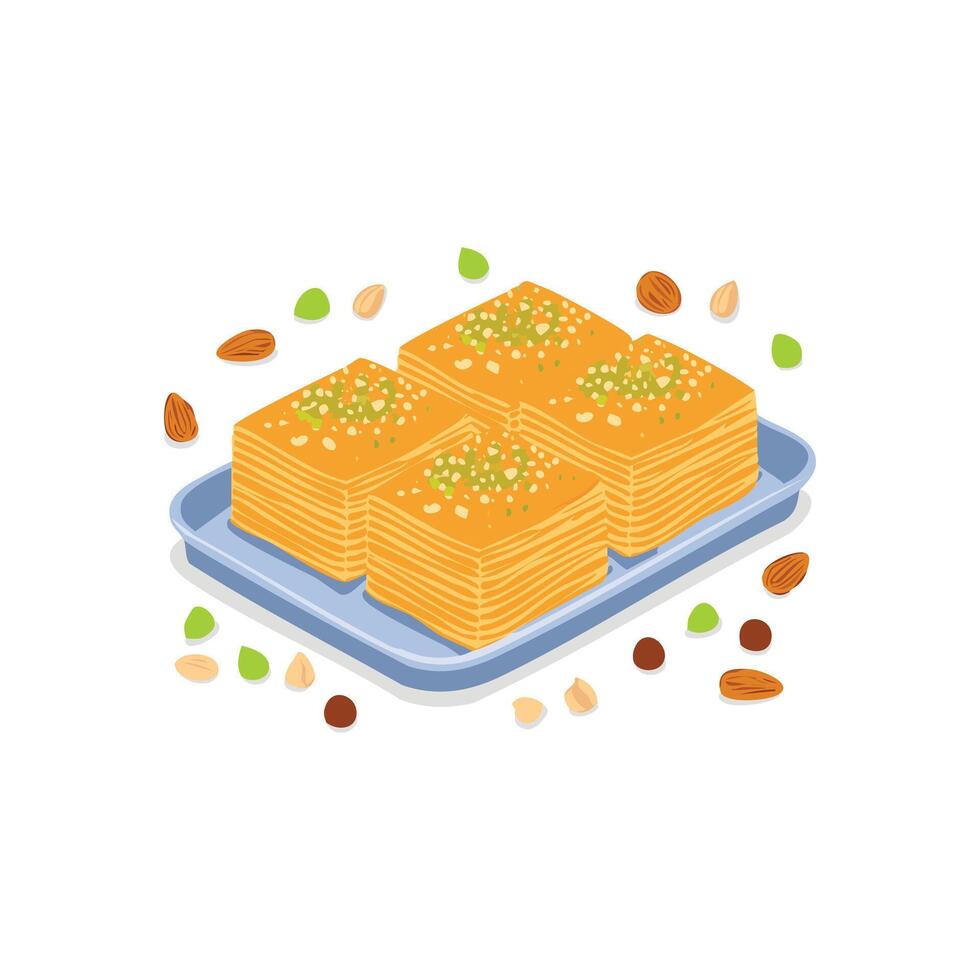 A tray of kunafa with nuts vector