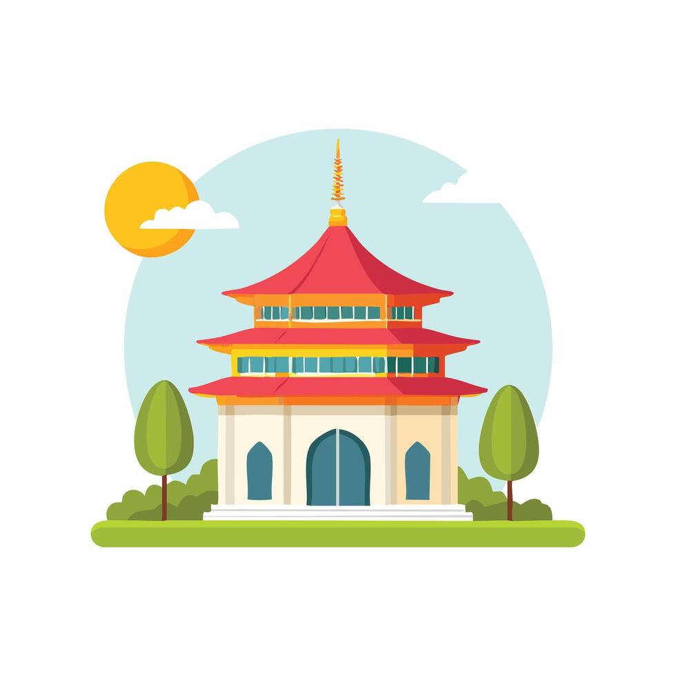 Chinese style mosque with pagoda roof vector