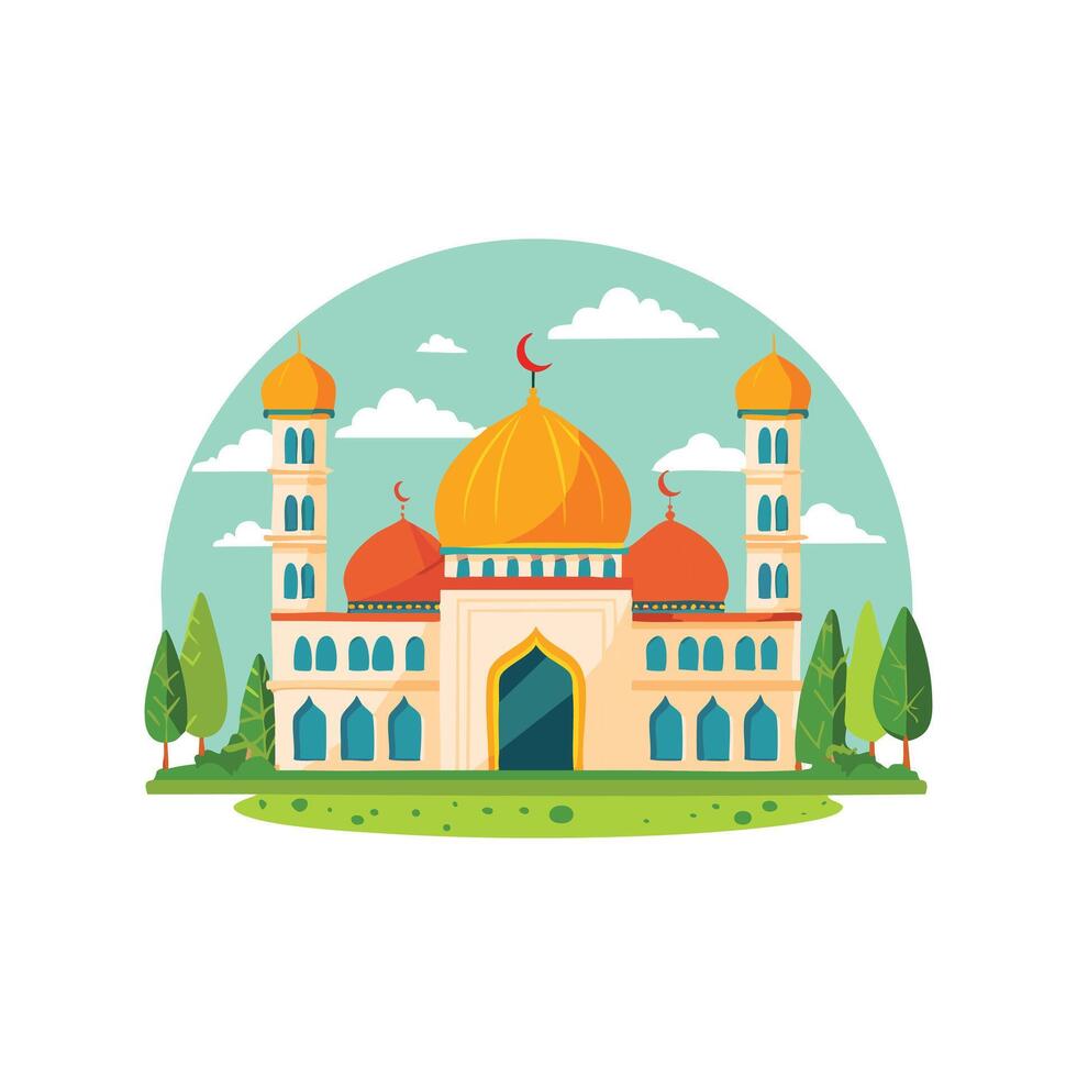 Mosque during Eid prayer vector