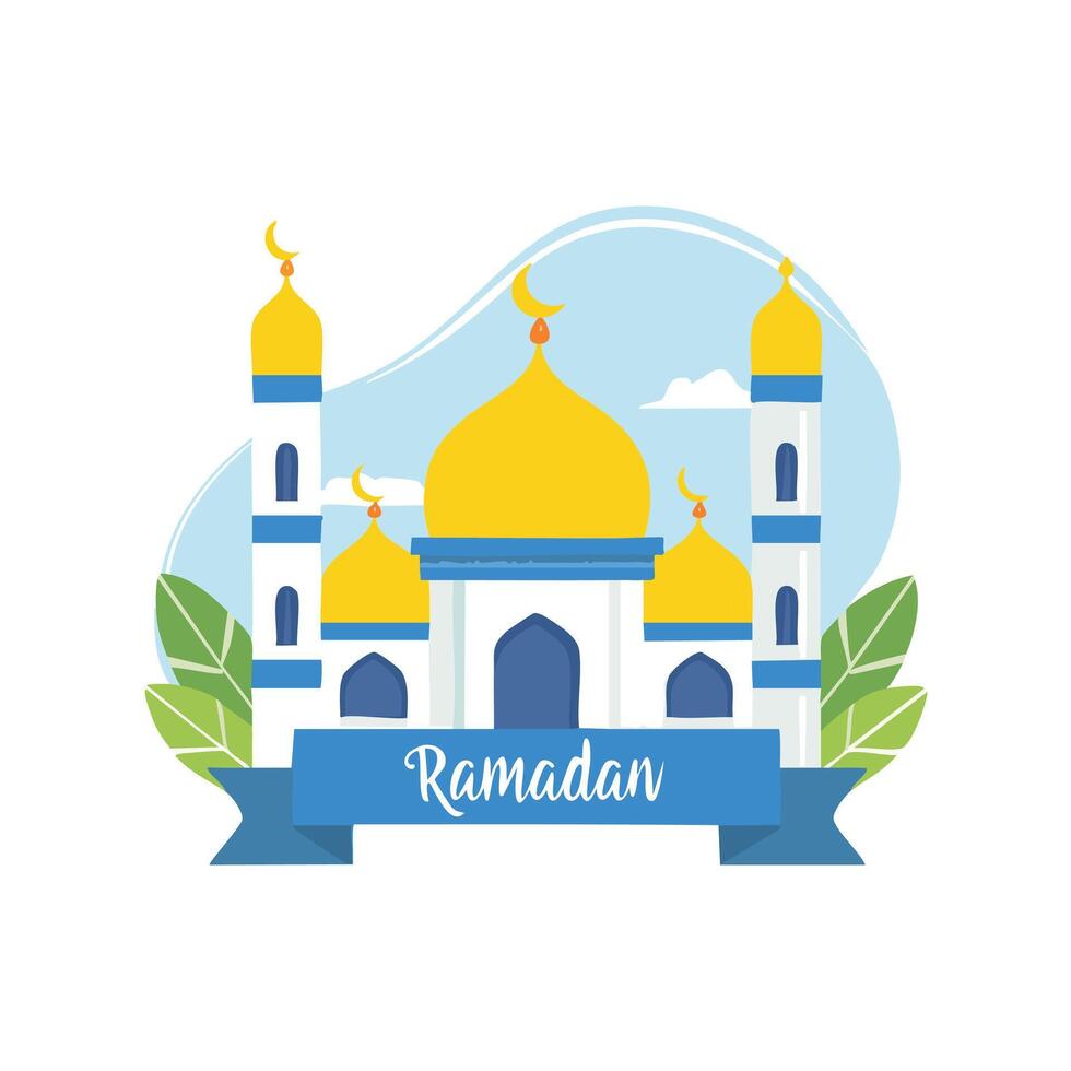 Mosque with a Ramadan banner vector