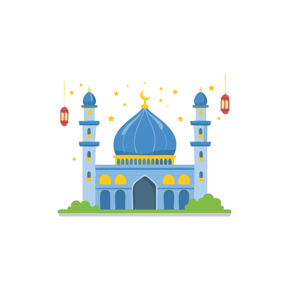 Mosque with glowing Eid lights vector