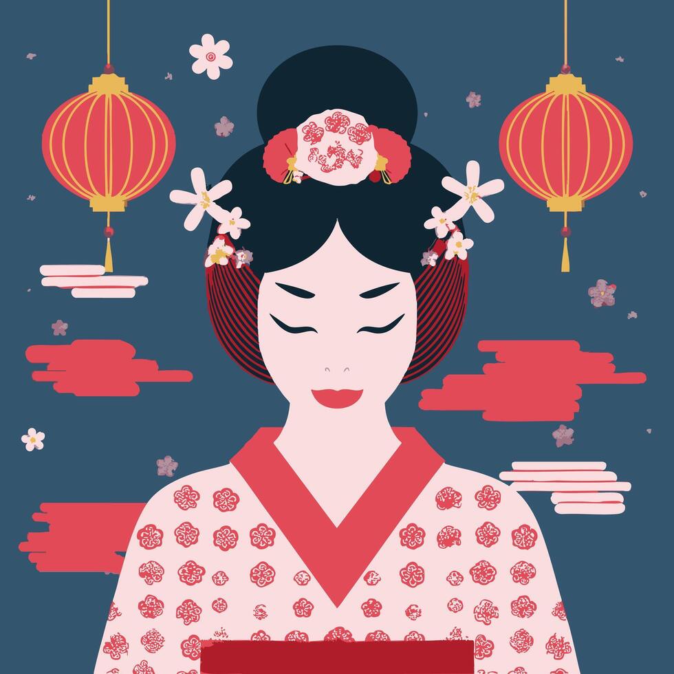 Geisha in Floating Dream World vector