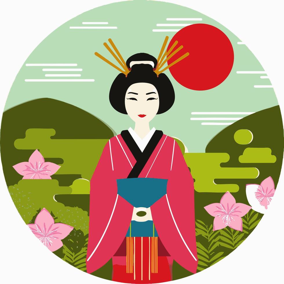 Geisha in Zen Garden vector