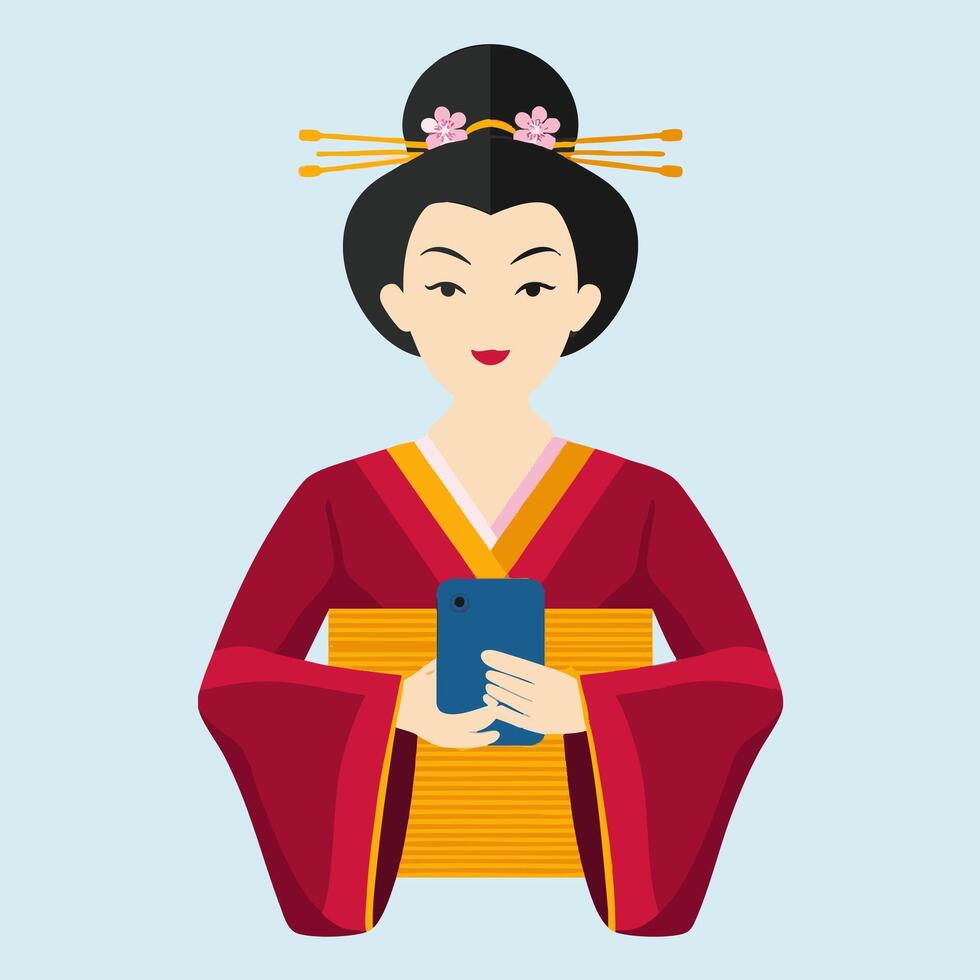 Geisha with Smartphone vector