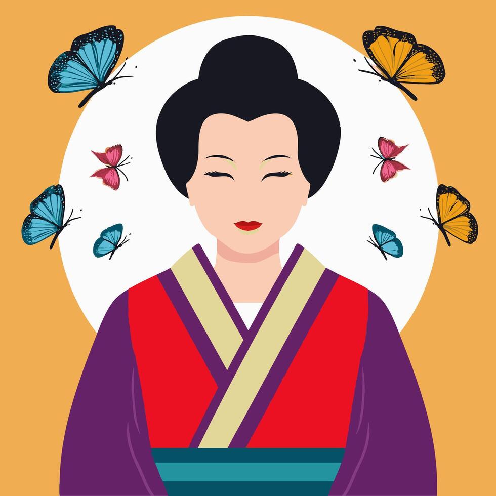 Geisha Summoning Butterflies vector
