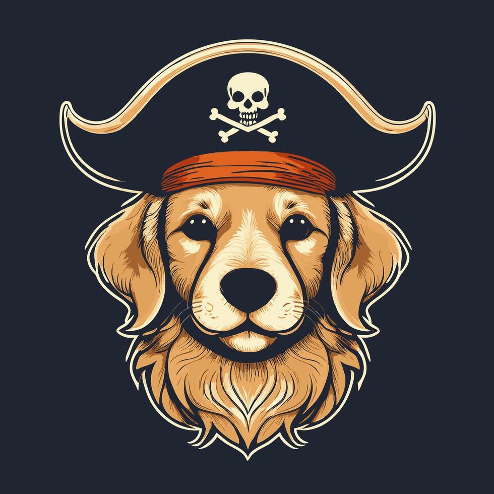 Golden Retriever with Pirate Hat vector