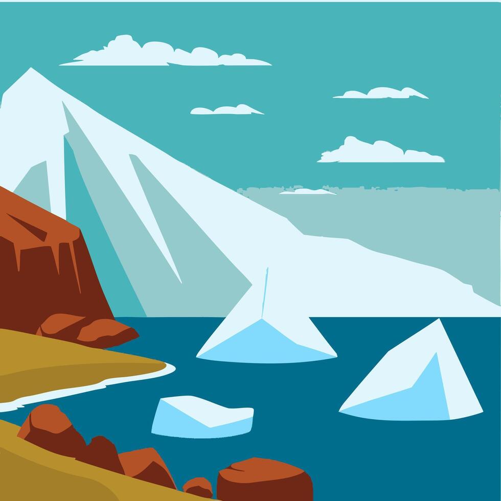 Icebergs drifting near a frozen rocky shoreline vector