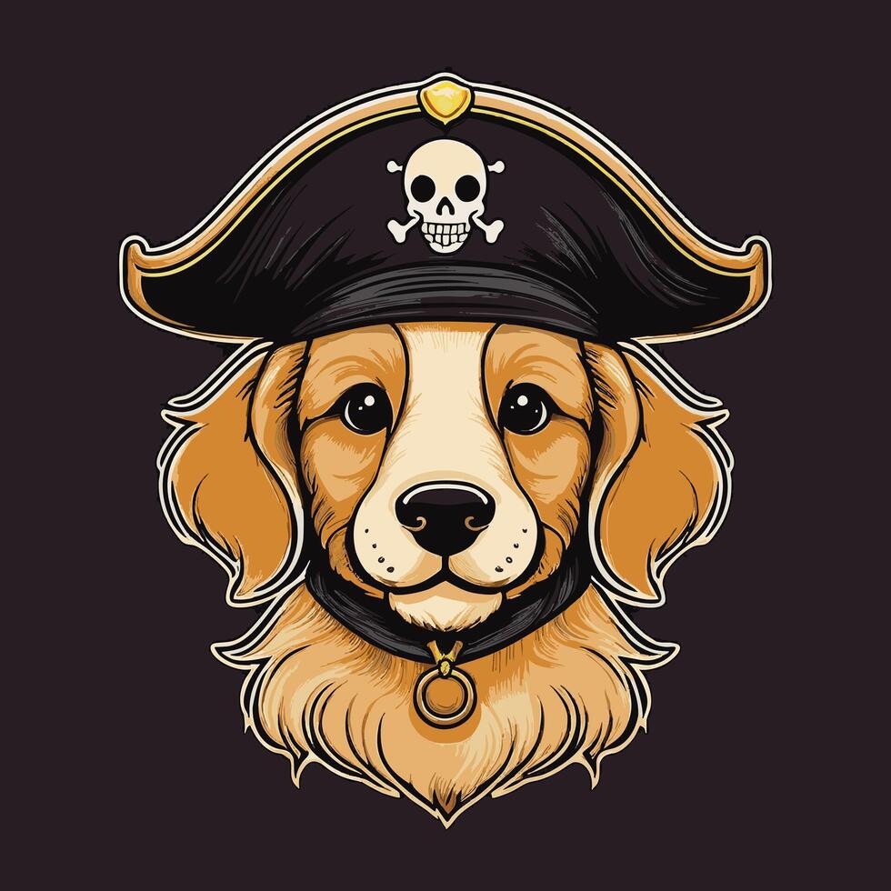Cute a Golden Retriever with Pirate Hat vector