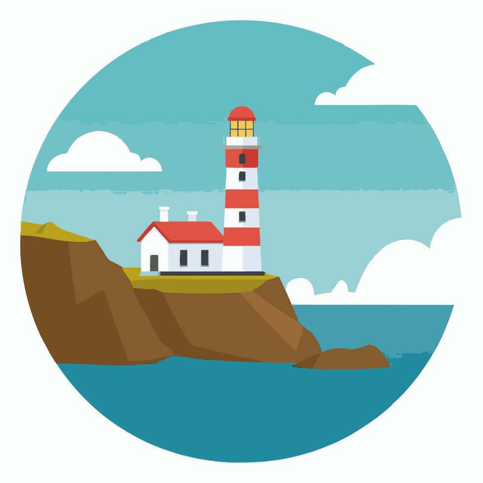 a lighthouse standing on rocky cliffs vector