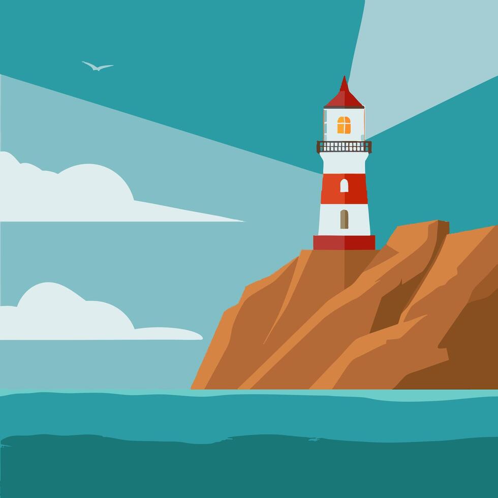 lighthouse standing on rocky cliffs vector
