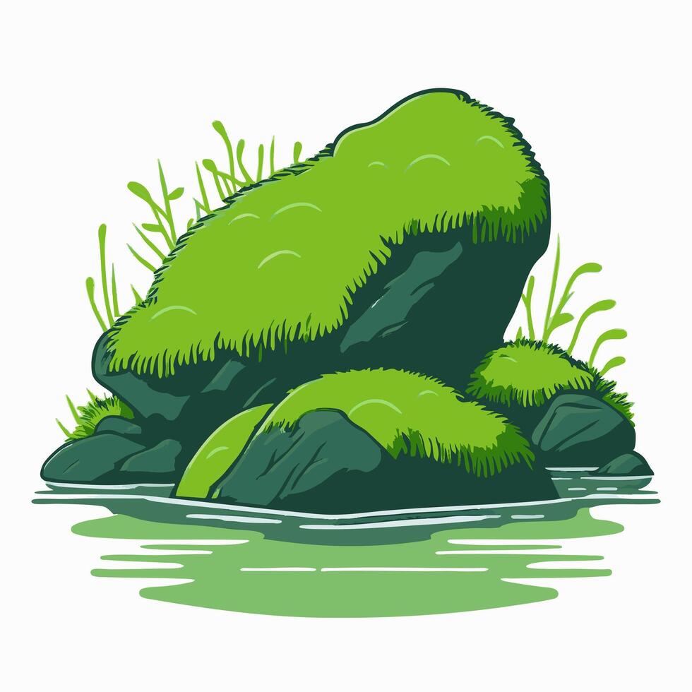 Lush green moss growing seaside rocks vector