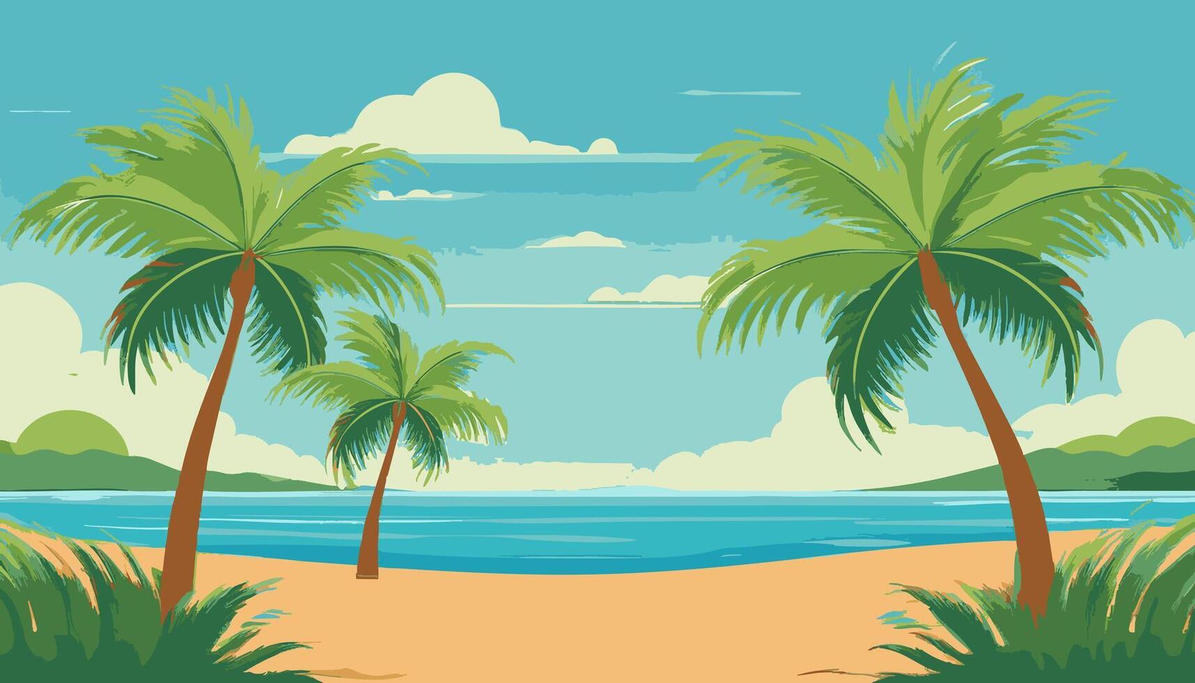 Palm trees swaying by the shore vector