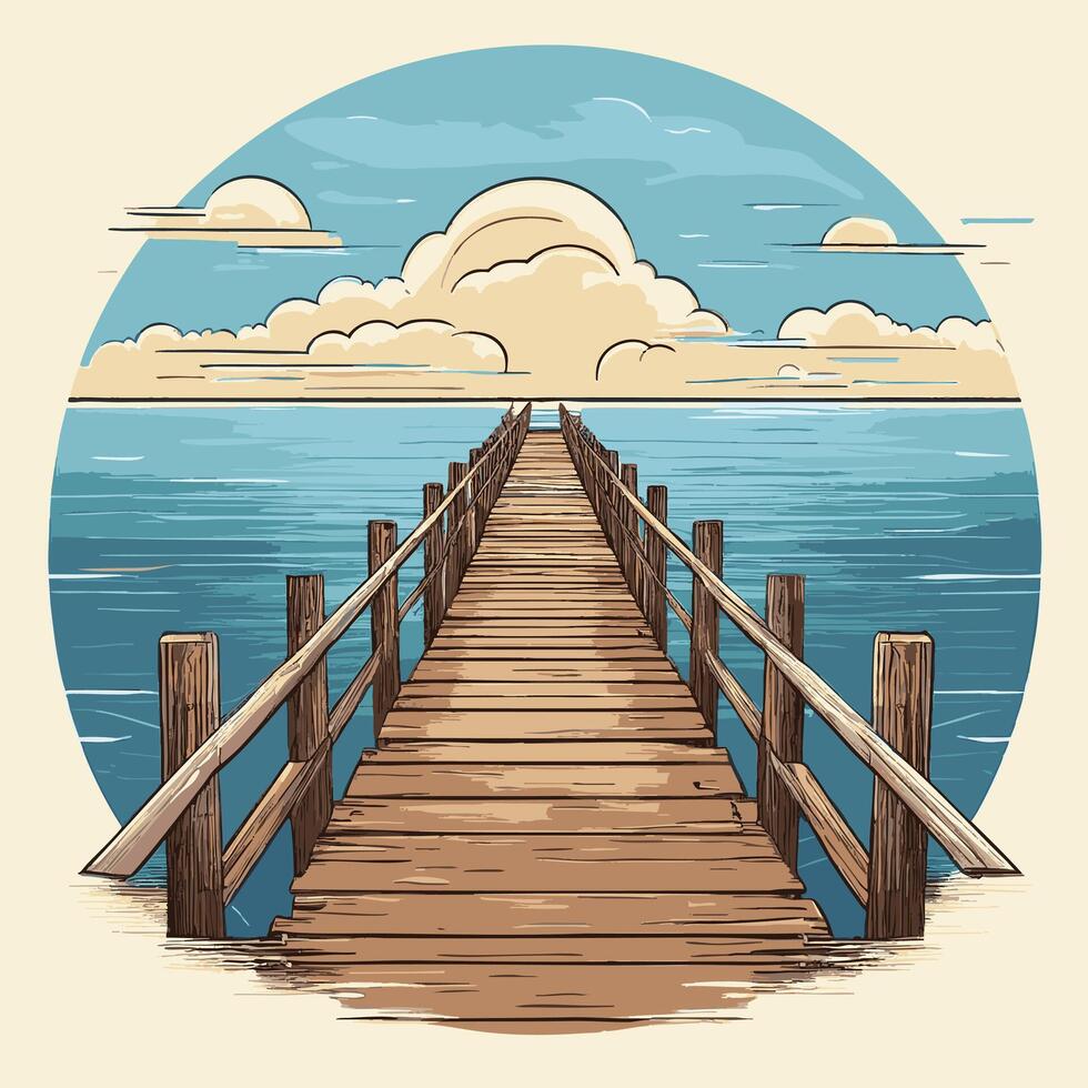 Old wooden pier extending into a calm ocean vector
