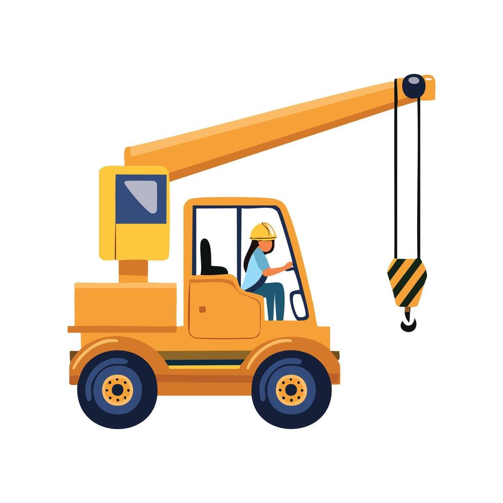 a Female Construction Worker Operating a Crane vector