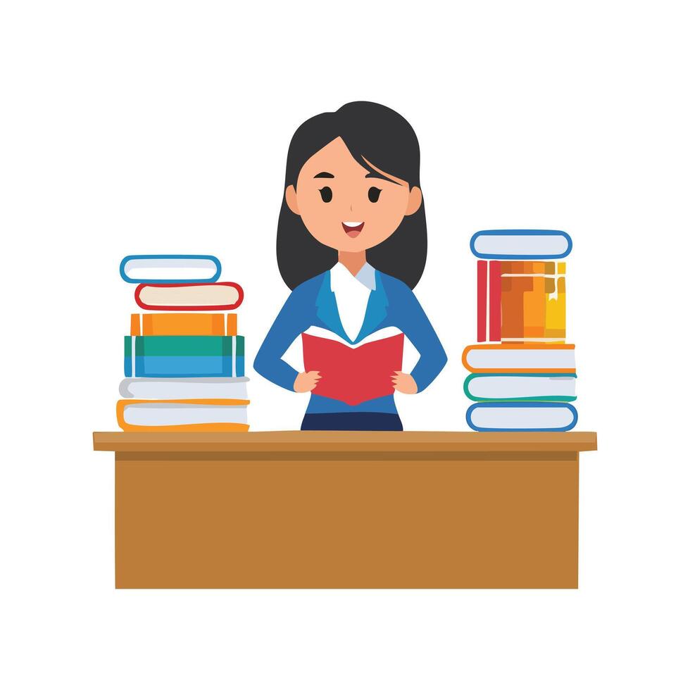 Female Librarian Organizing Books vector