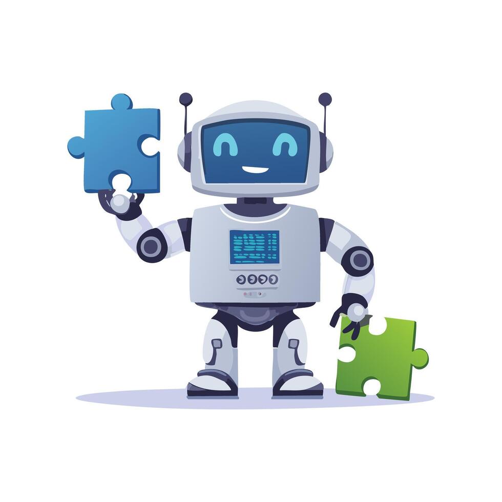 Robot assembling puzzle code vector