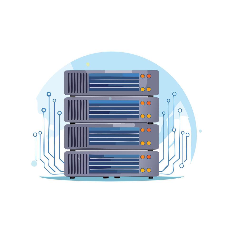 Server rack with data streams vector