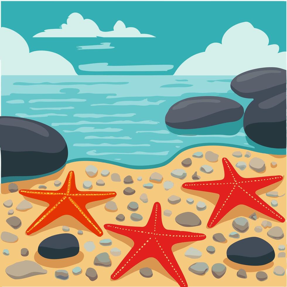 Starfish scattered across a pebbled tidal pool vector