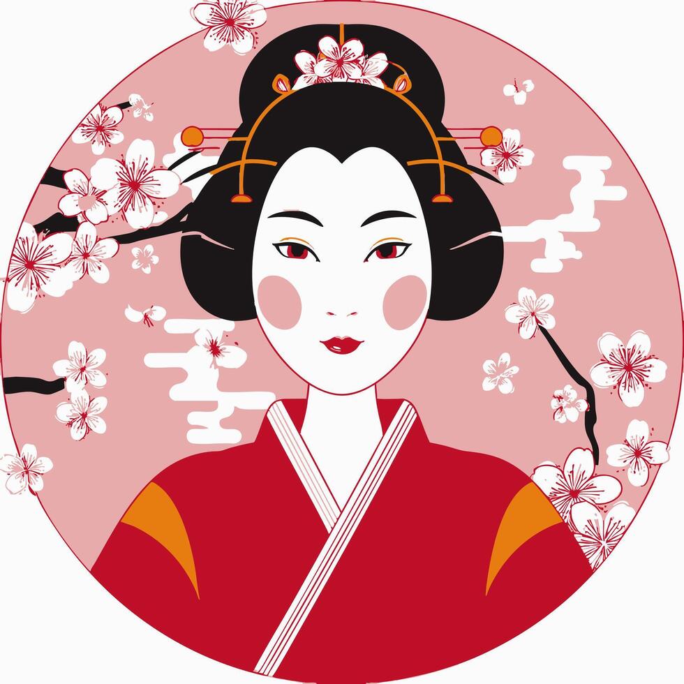 Spring Geisha with Cherry Blossoms vector