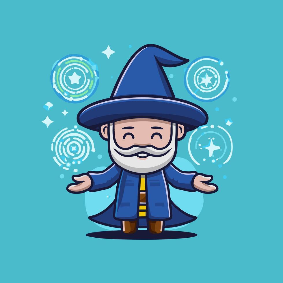 Tech wizard with floating holograms vector