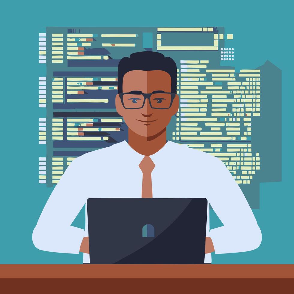 A cyber security expert checking firewall codes vector