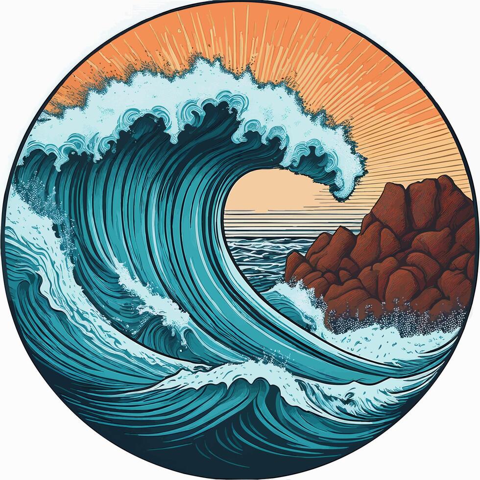 Turquoise waves breaking over sharp coral rocks vector