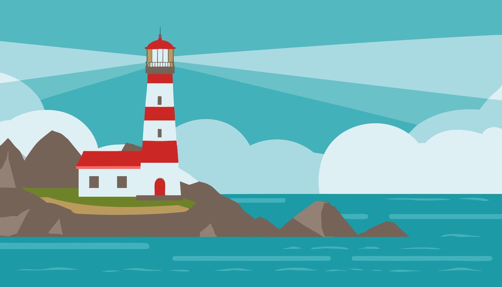 A lighthouse standing on a rocky coast vector