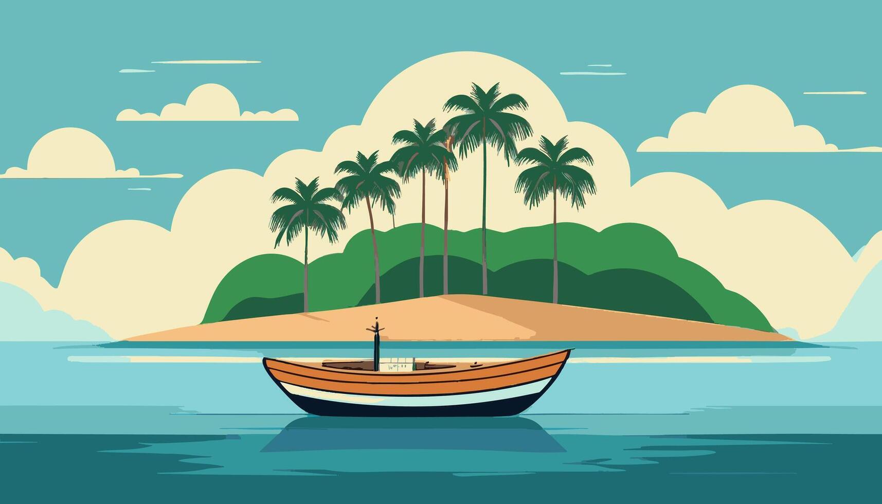 A small boat anchored near an island vector