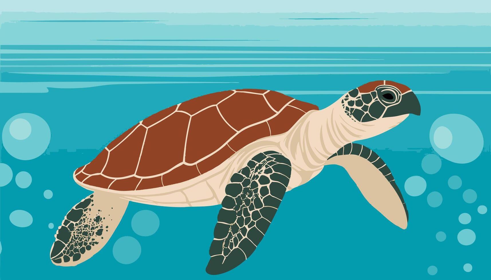 A sea turtle moving through clear water vector