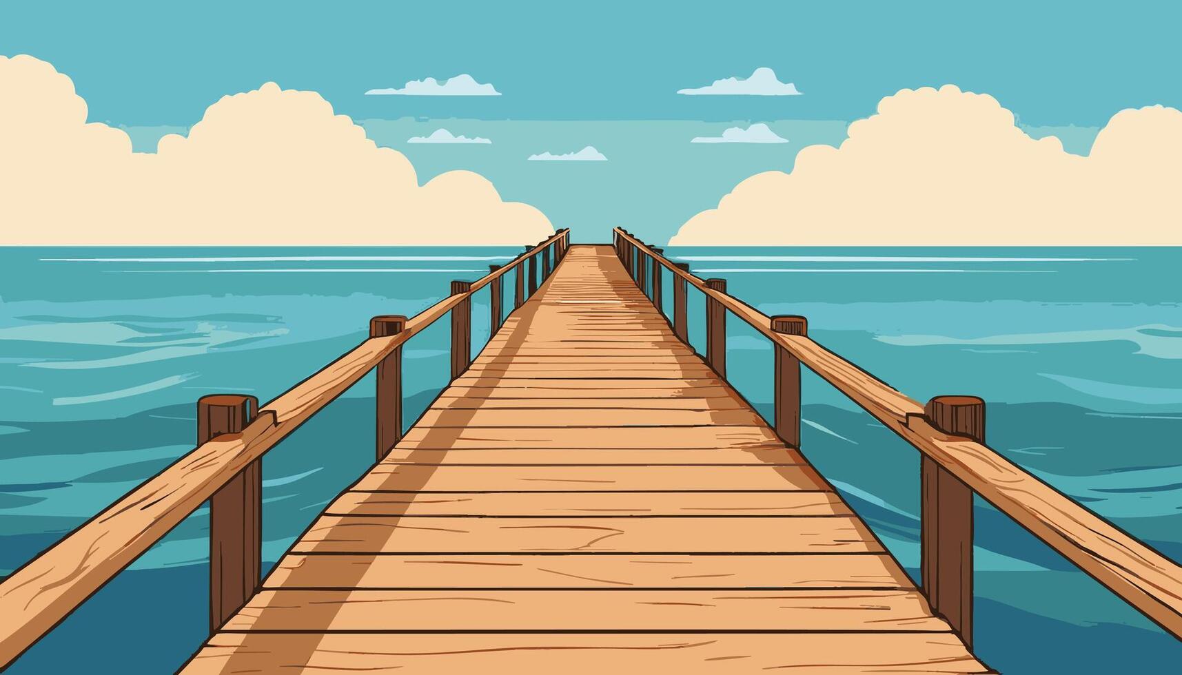 A wooden pier stretching into the sea vector