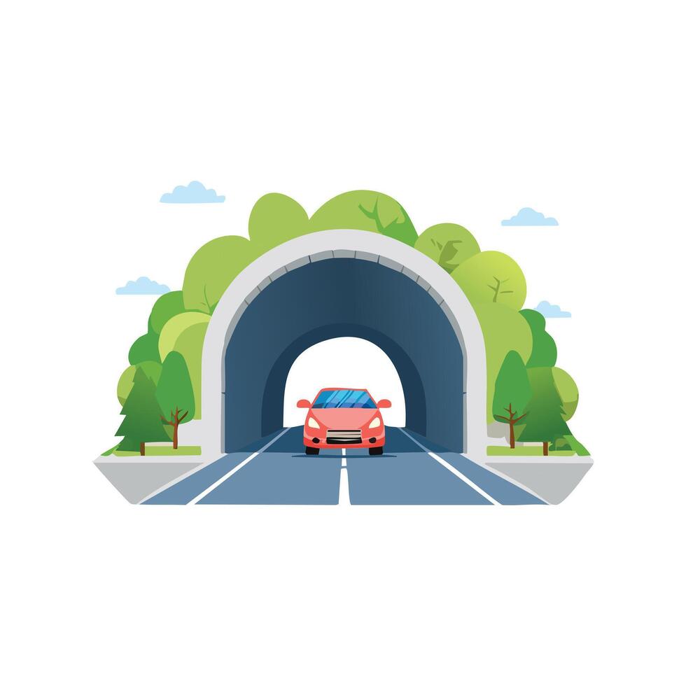 car driving through a tunnel. vector