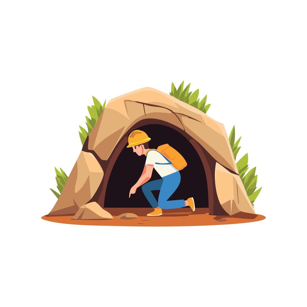 cave explorer crawling through a narrow underground passage vector