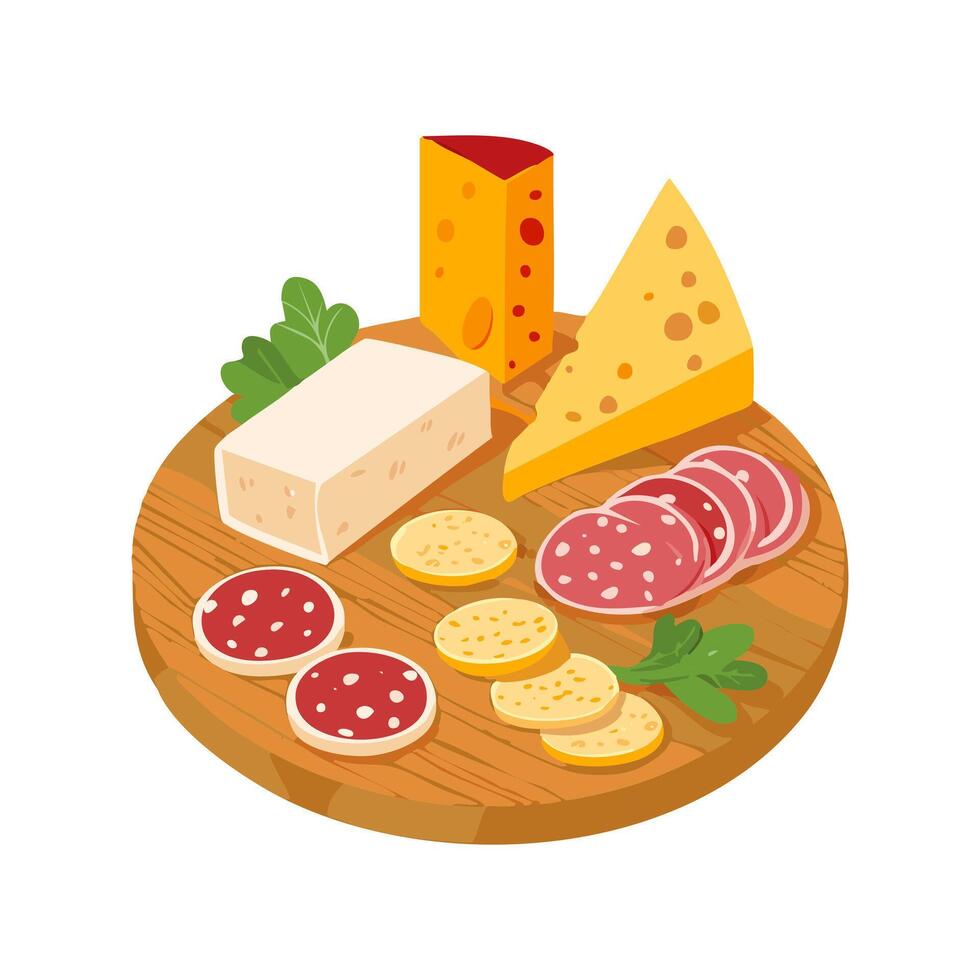 cheese and charcuterie board with cured meats vector
