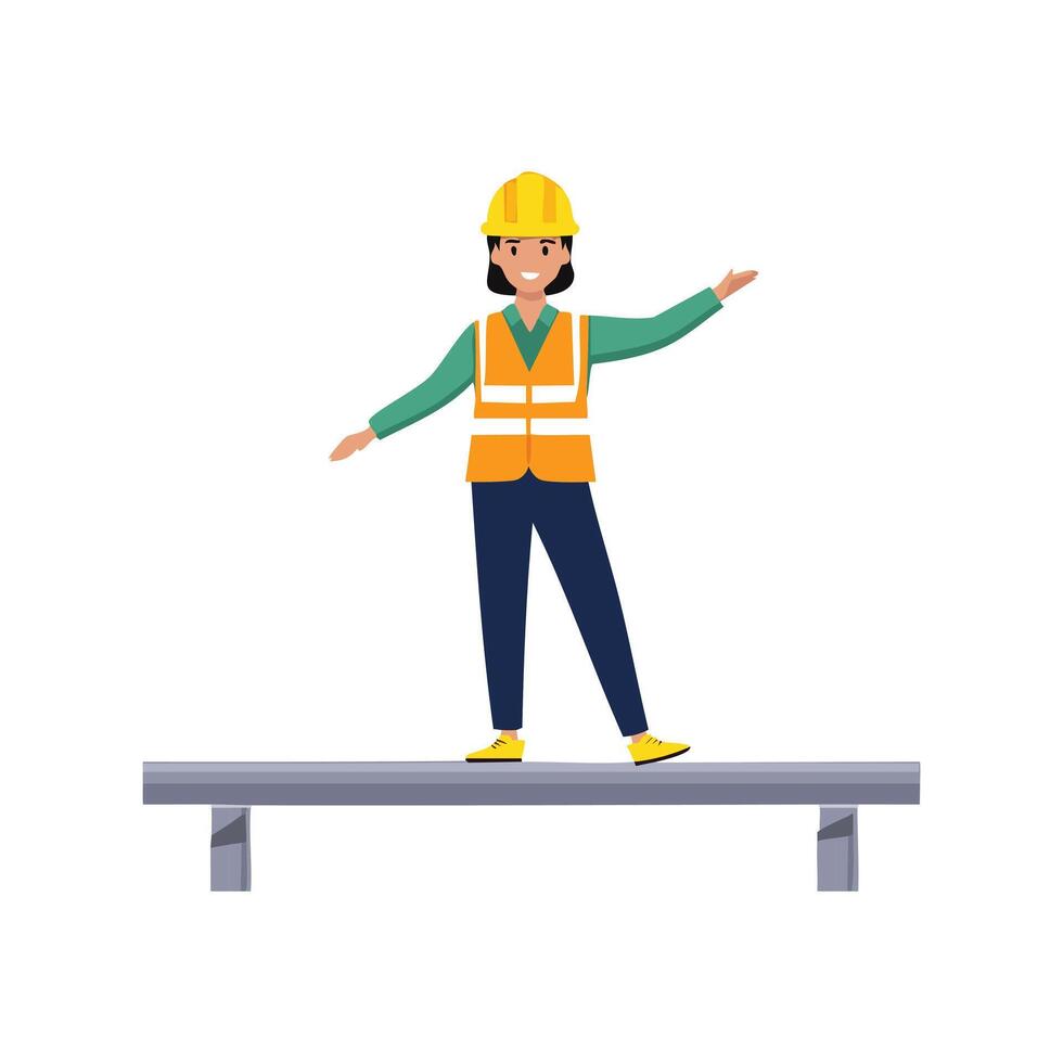 construction worker balancing on a steel beam high above the ground vector