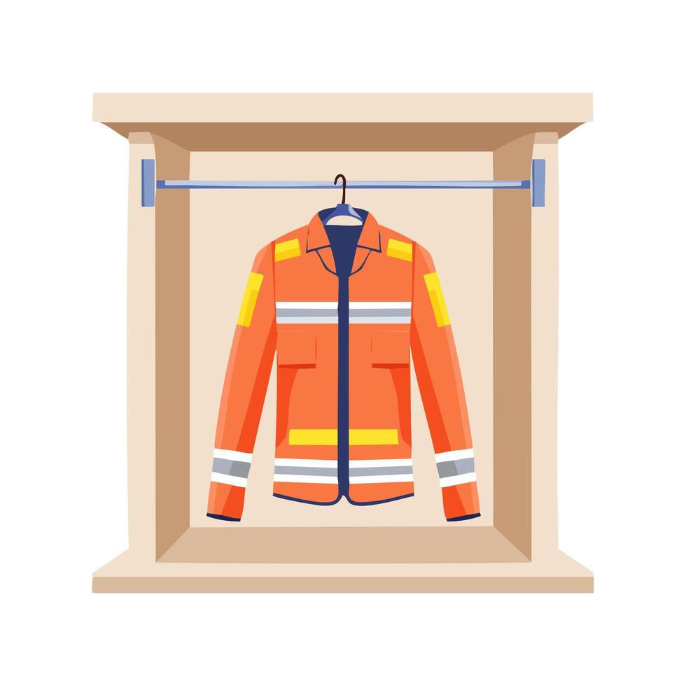 fire-resistant jacket hanging in a closet vector