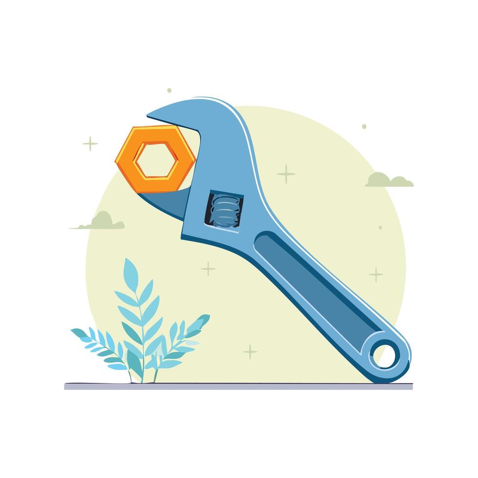 adjustable wrench tightening a nut vector