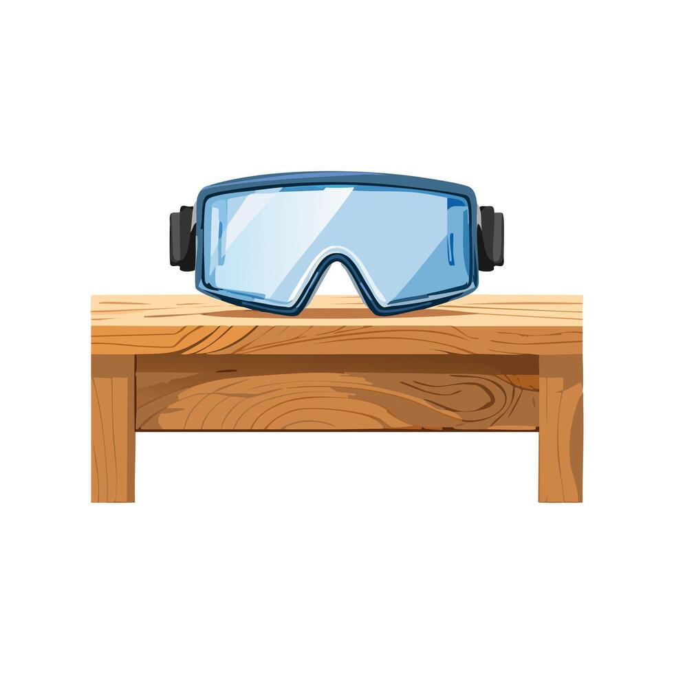 Safety goggles resting on a workbench vector