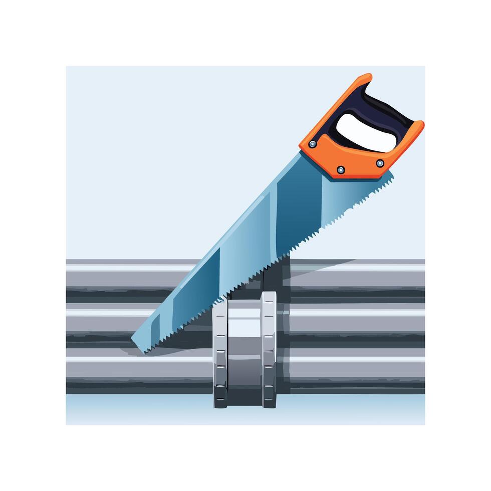 hacksaw cutting through a metal pipe vector